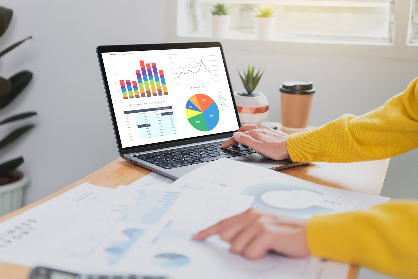 businesspeople working finance accounting analyze financial graph budget planning future office room